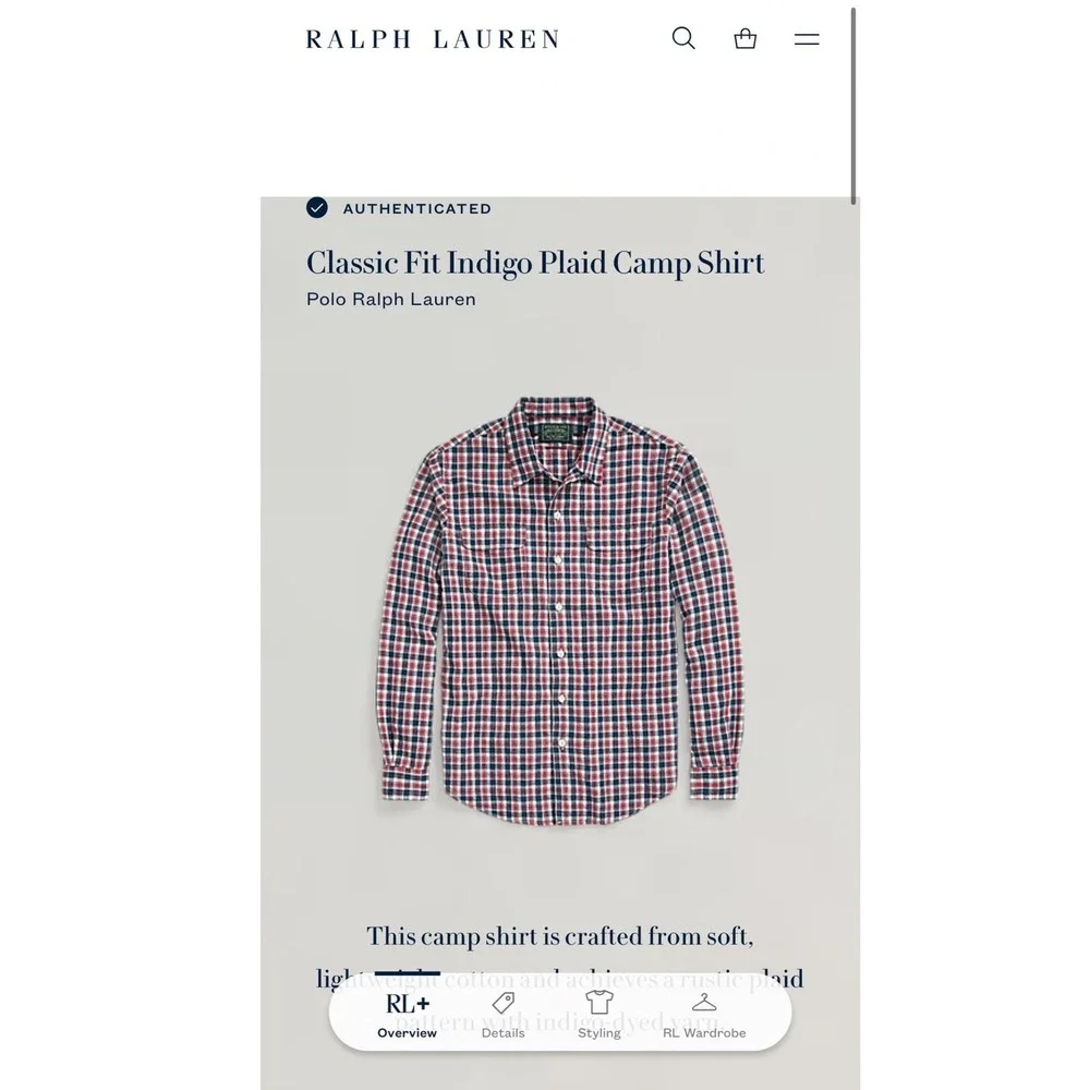 Polo Country Ralph Lauren Camp Shirt Mens XL Indigo Red Plaid Classic Fit Cotton